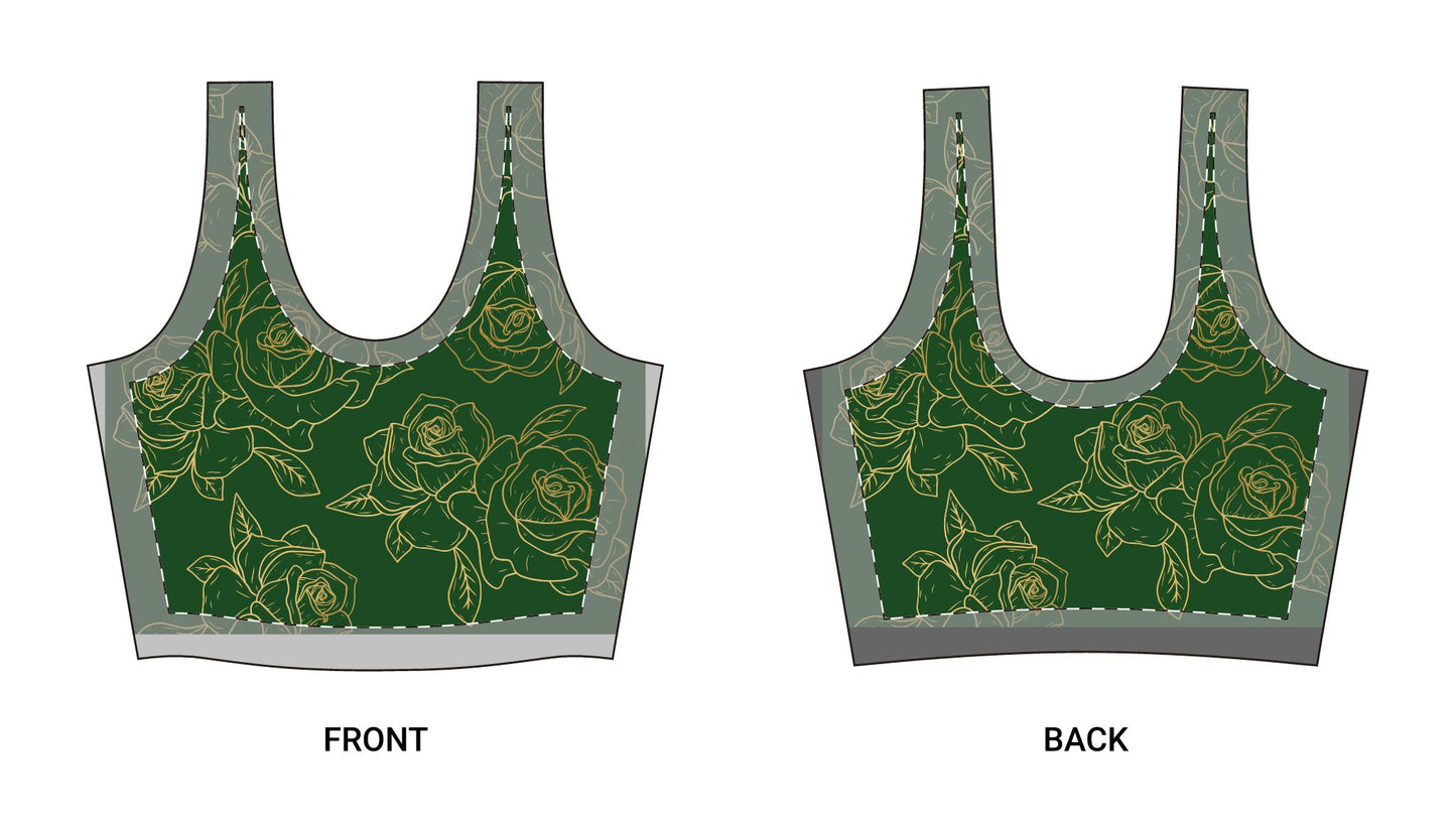 Green Floral Sports Bra — All-Over Print Polyester Athletic Crop©