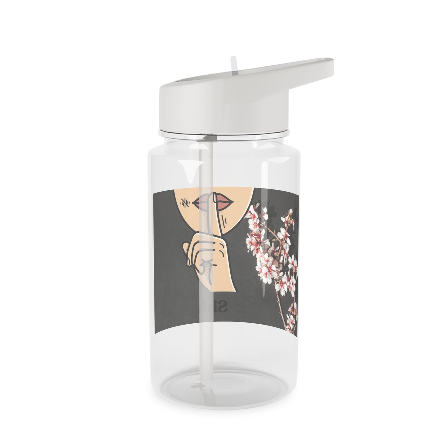 Tritan Water Bottle — "Shh" Floral Finger-on-Lips Graphic©