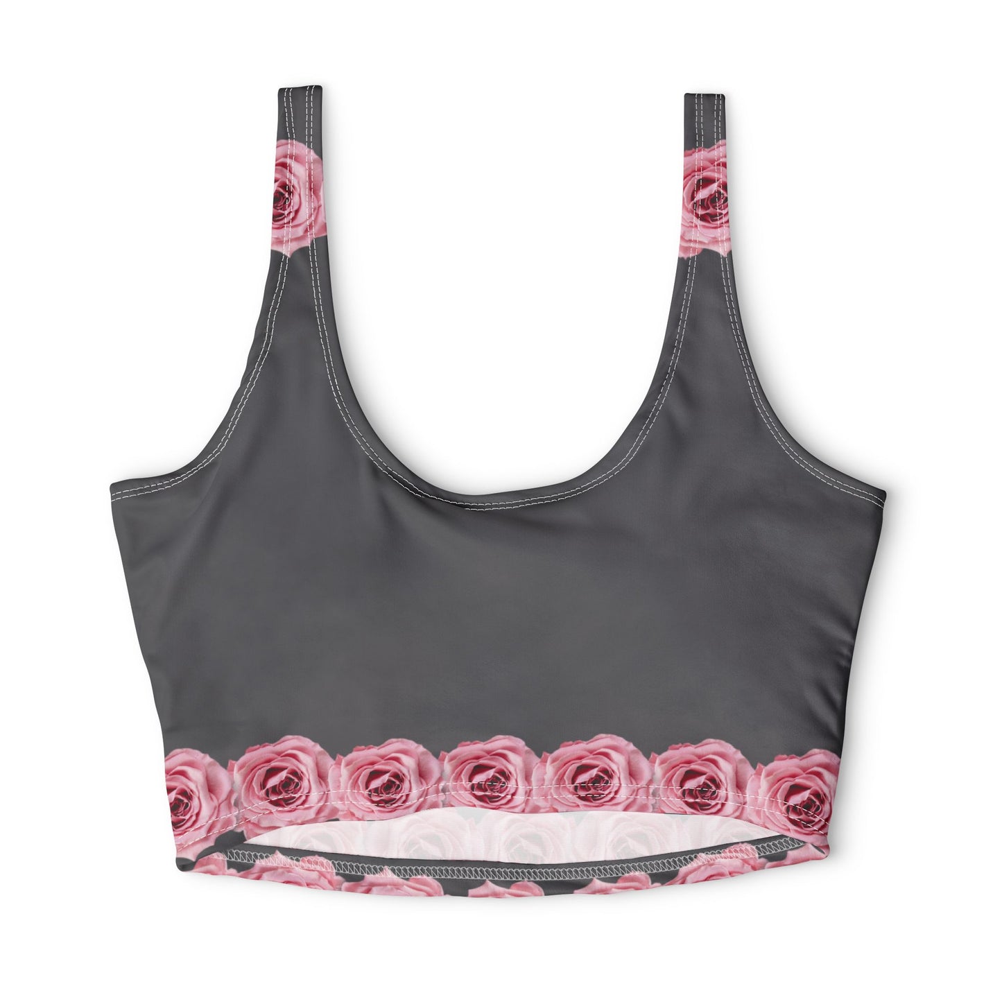 Pink Rose Border Sports Bra — Floral Athletic Crop Top©