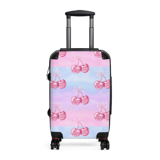 Cherry Pattern Suitcase— Pastel Pink & Lavender Travel Luggage©