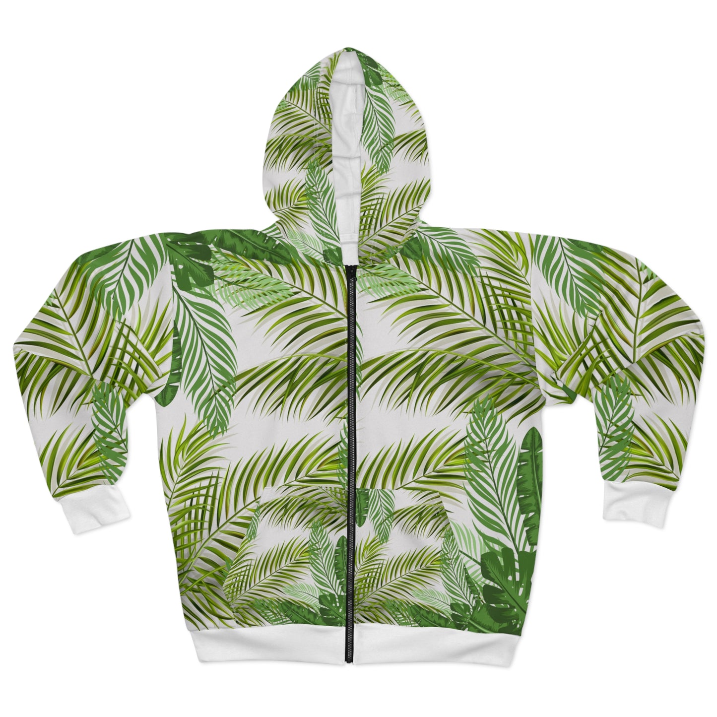 Tropical Palm Leaf Zip Hoodie — All-Over Print Botanical Jacket©