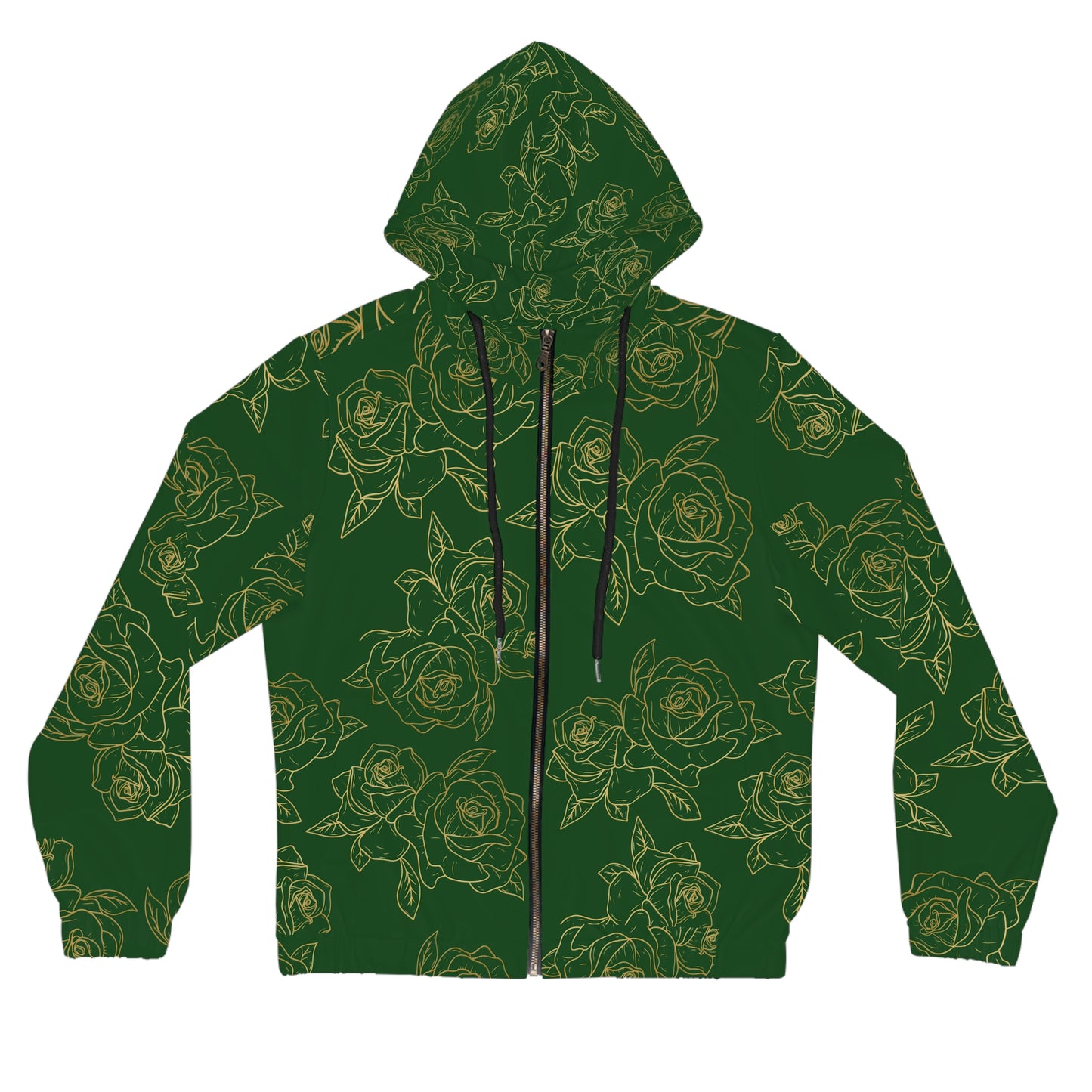 Floral Rose Sketch Zip Hoodie — Green All-Over Print©