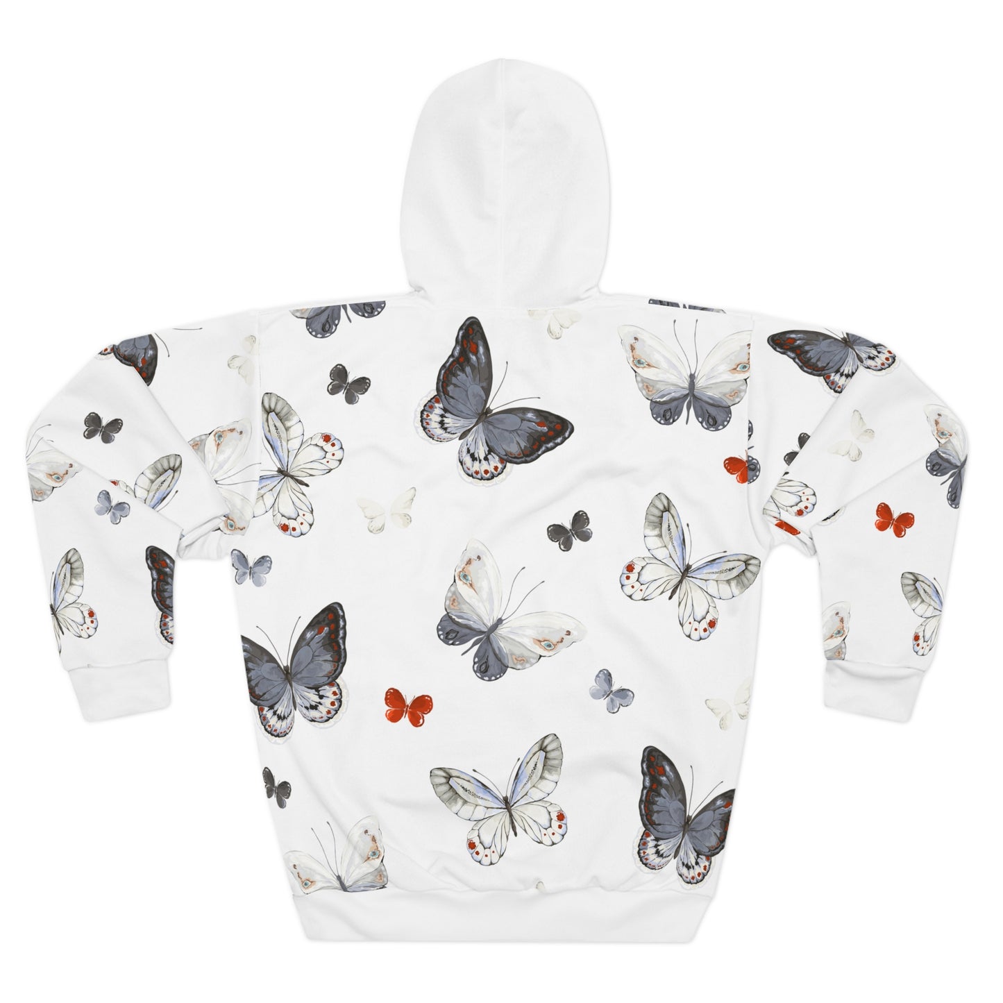 Butterfly Print Hoodie — White All-Over Floral Butterflies Pullover©