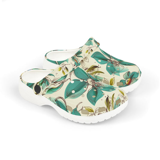 Kids Floral Foam Clogs — Teal Blossom All-Over Print
