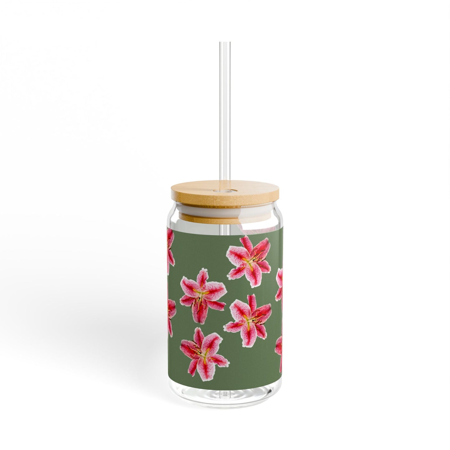 16oz Floral Sipper Glass with Pink Stargazer Lily Pattern — Reusable Straw Tumbler, Gift for Gardeners & Nature Lovers©