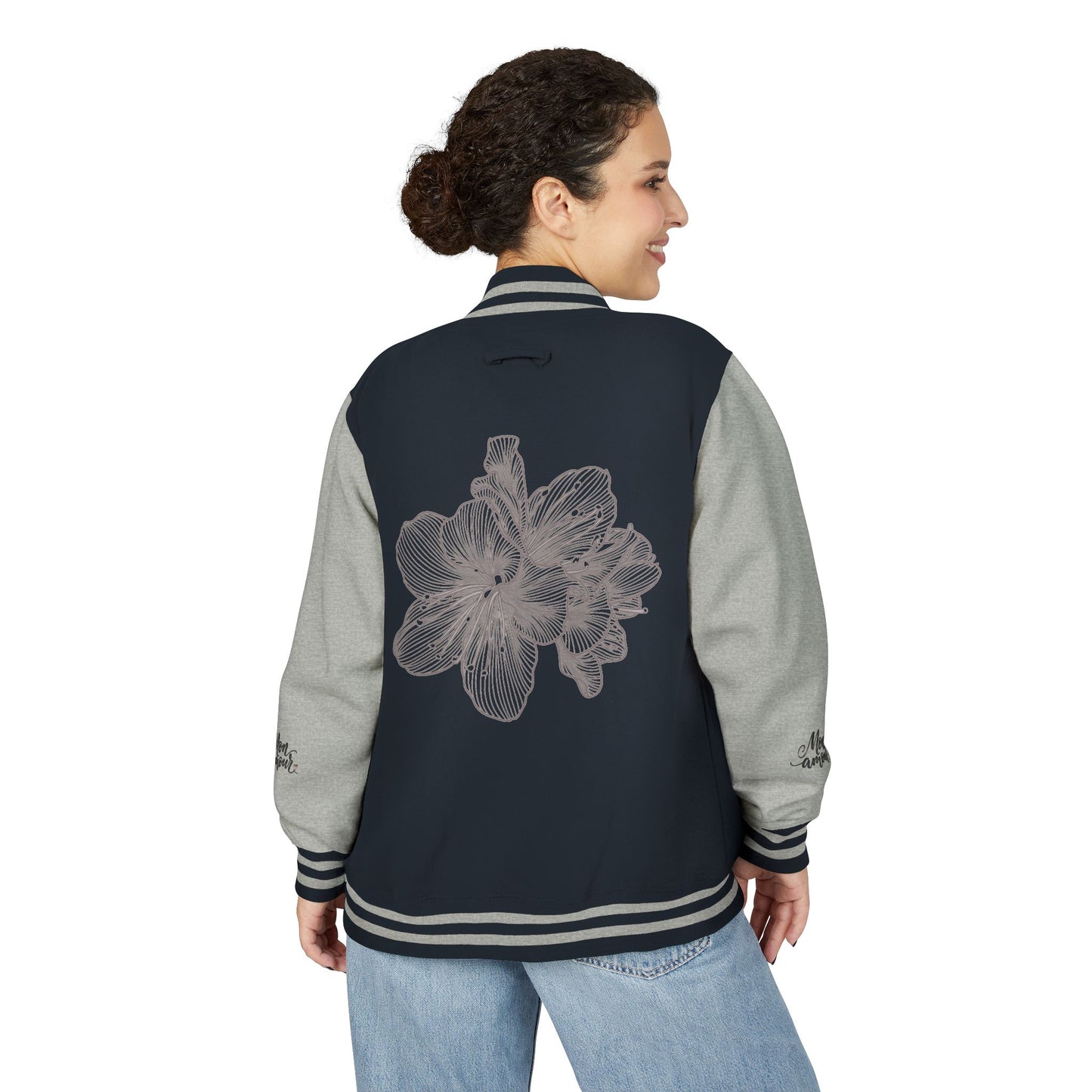 Letterman Jacket — Minimal Floral Patch Varsity Jacket