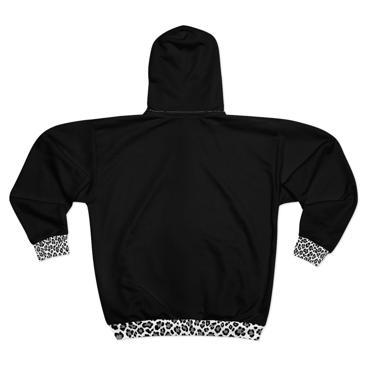 Leopard Panel Zip Hoodie — Black & White Animal Print Zip-Up©