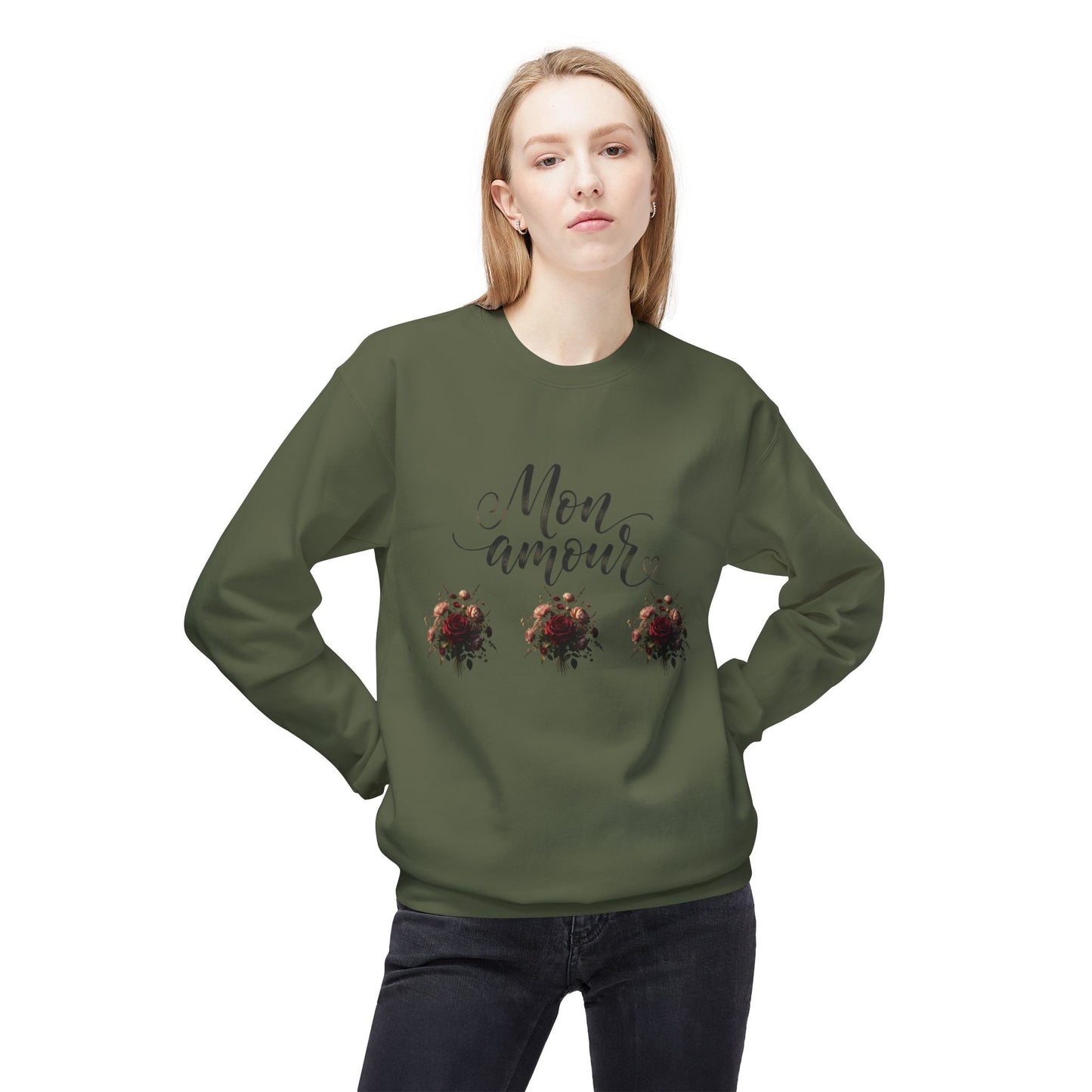 Floral Rose Bouquet Crewneck Sweatshirt — Vintage Dark Romantic Floral Design
