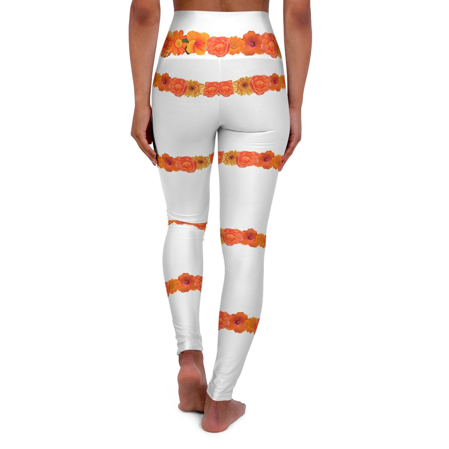 Floral Stripe High-Waisted( Leggings ONLY) — Orange Blossom Pattern©