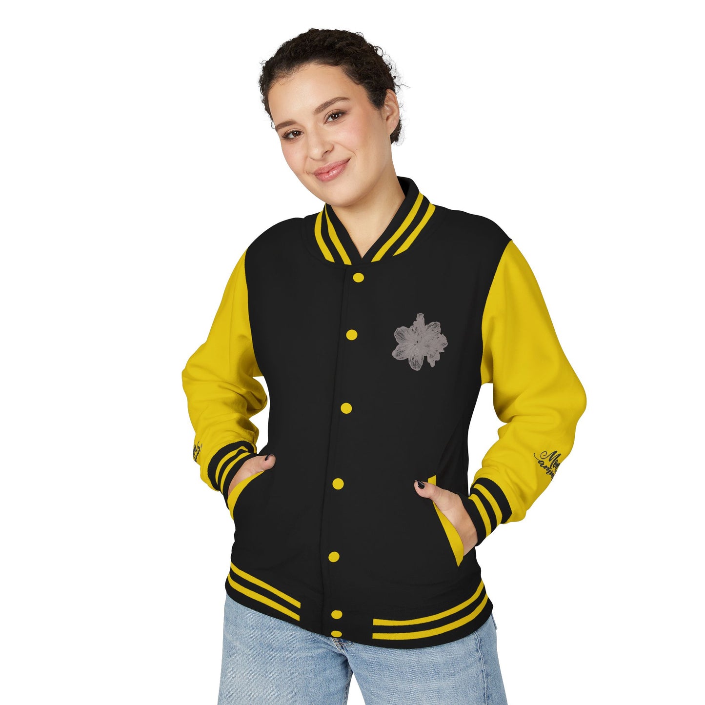 Letterman Jacket — Minimal Floral Patch Varsity Jacket