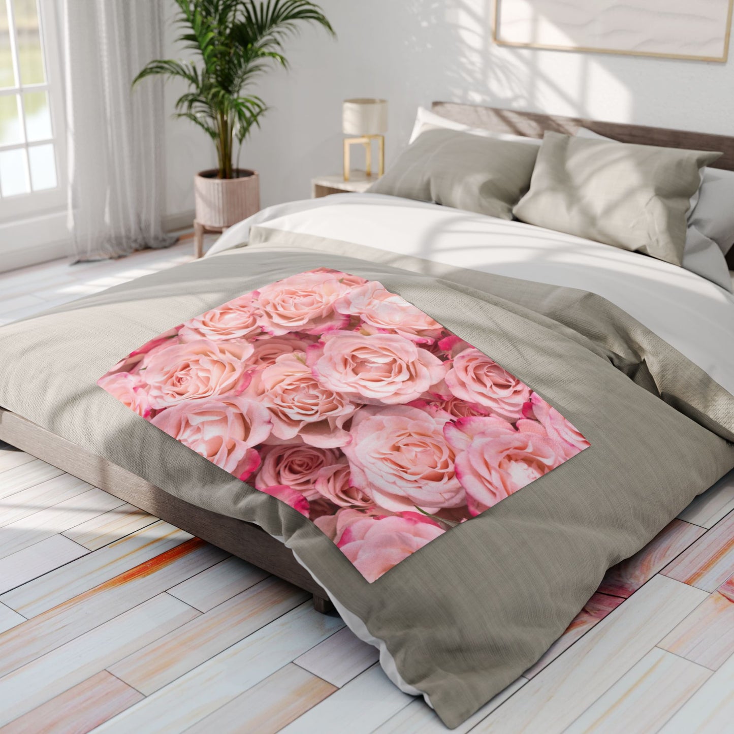 Pink Rose Floral Fleece Blanket — Soft Cozy Throw for Bedroom, Gift for Her