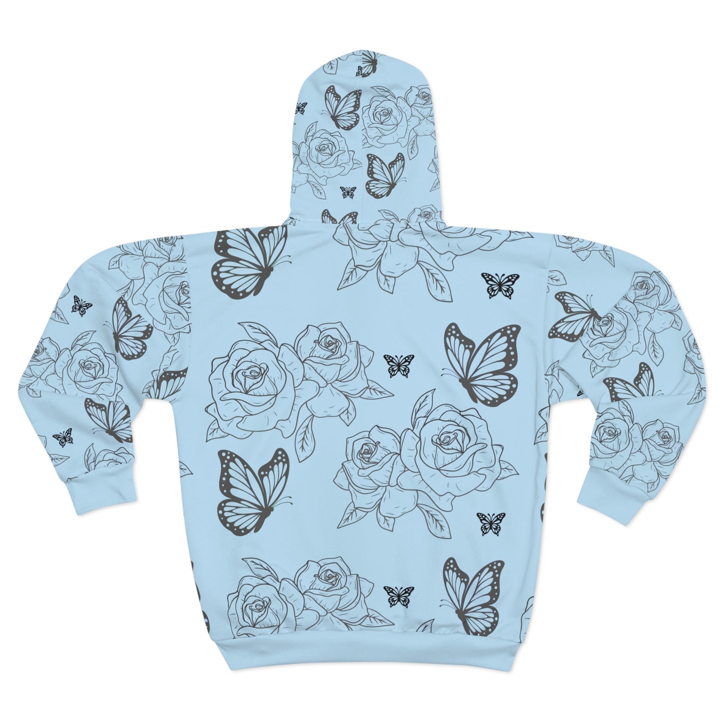 Light Blue Rose & Butterfly Zip Hoodie — Floral All-Over-Print©