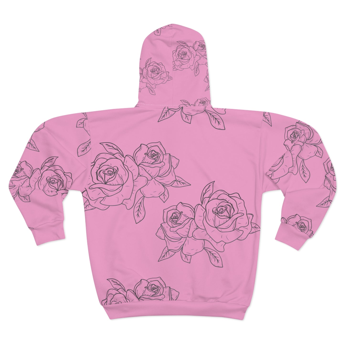Pink Rose Sketch Zip Hoodie – Floral All-Over Print Hooded Jacket©