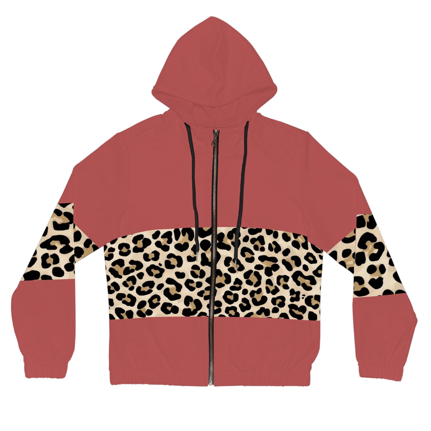 Leopard Stripe Panel Zip-Up Hoodie©