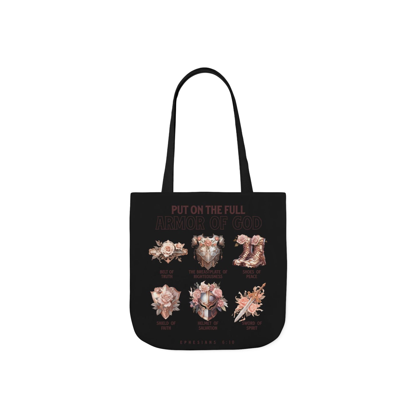 Floral Icons Canvas Tote — "Put On The Full Armour of God" with psalm 91 prayer on the Back.