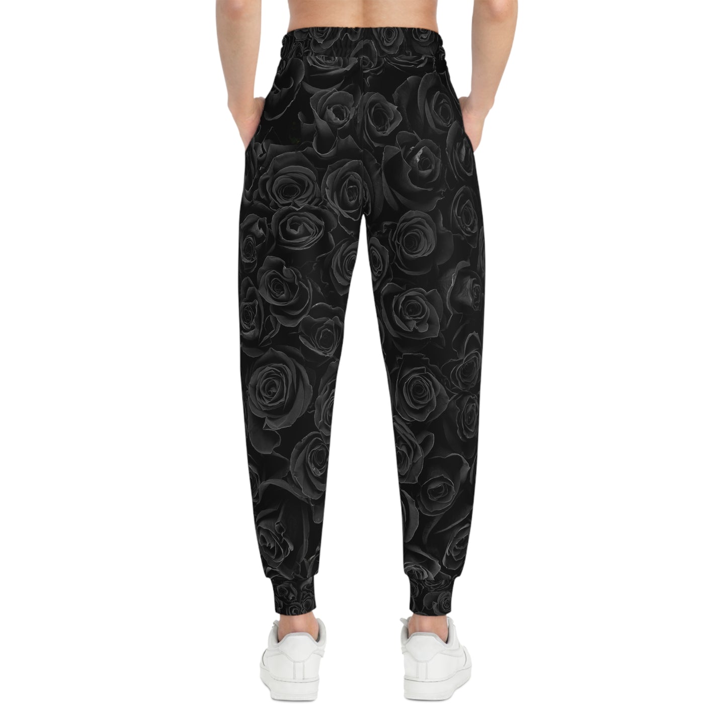 Black Rose Athletic Joggers — All-Over Print Floral Sweatpants©