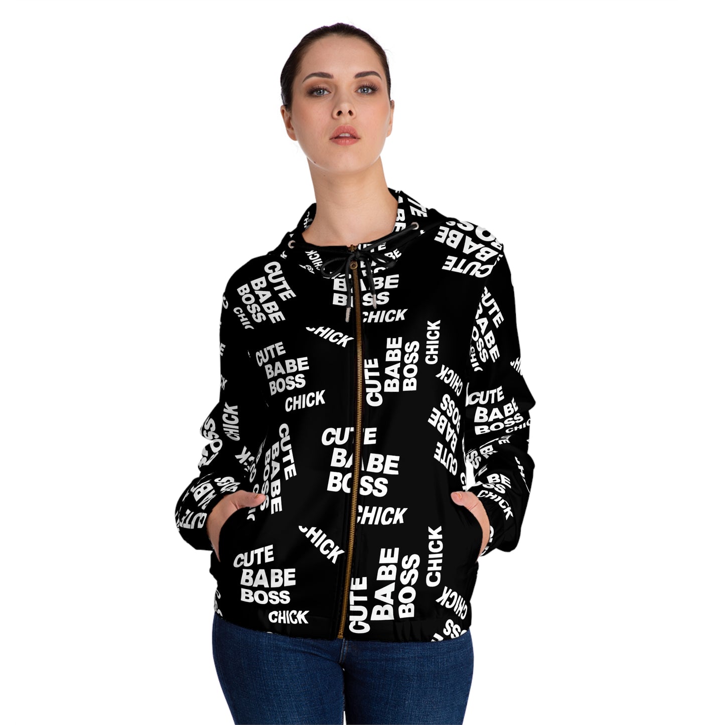 Zip Hoodie — "Cute Babe Boss Chick" All-Over Print©