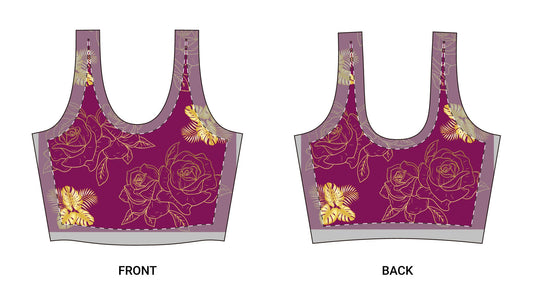 Burgundy Rose Floral Outline Sports Bra — All-Over Print©