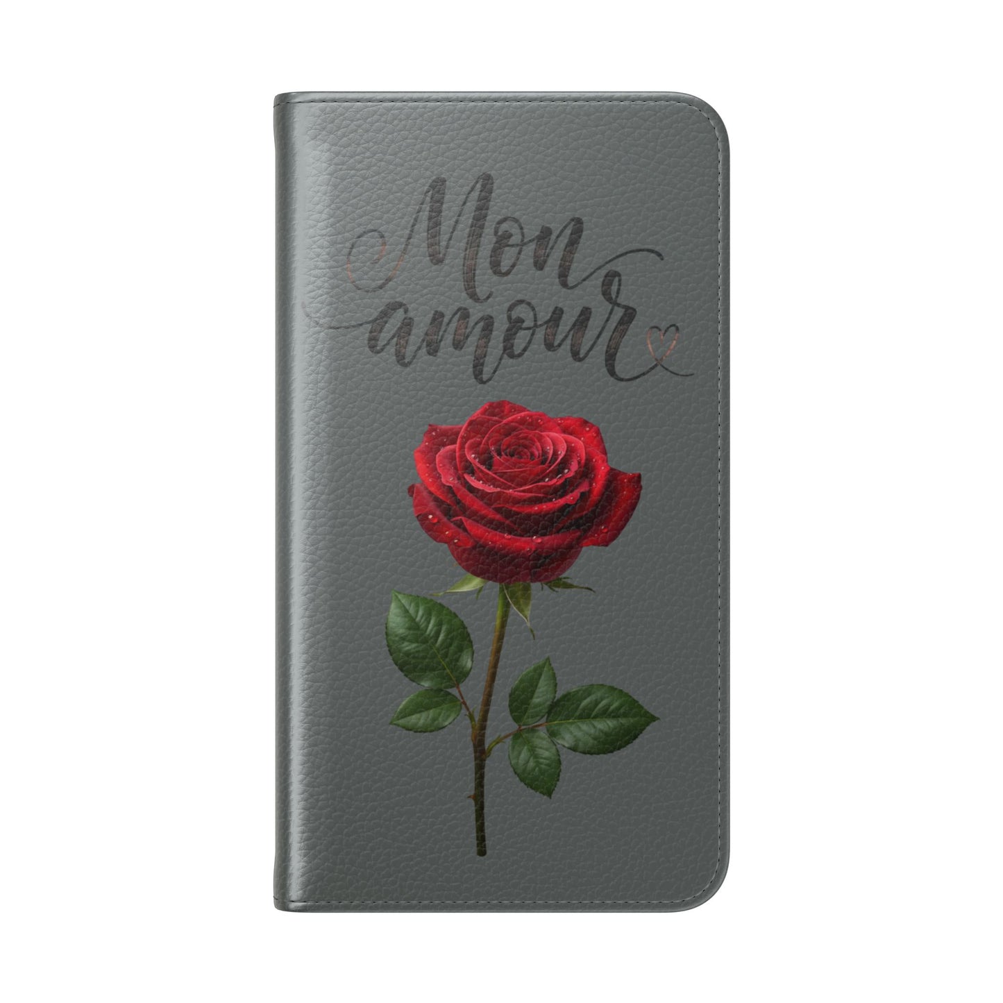 Mon Amour Rose Flip Phone Case — Floral Wallet Flip Case with 'Mon amour' Script