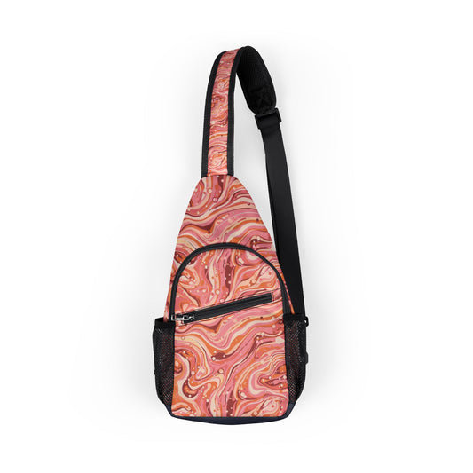 Pink Marble Chest Bag — Swirl Pattern Sling Pack©