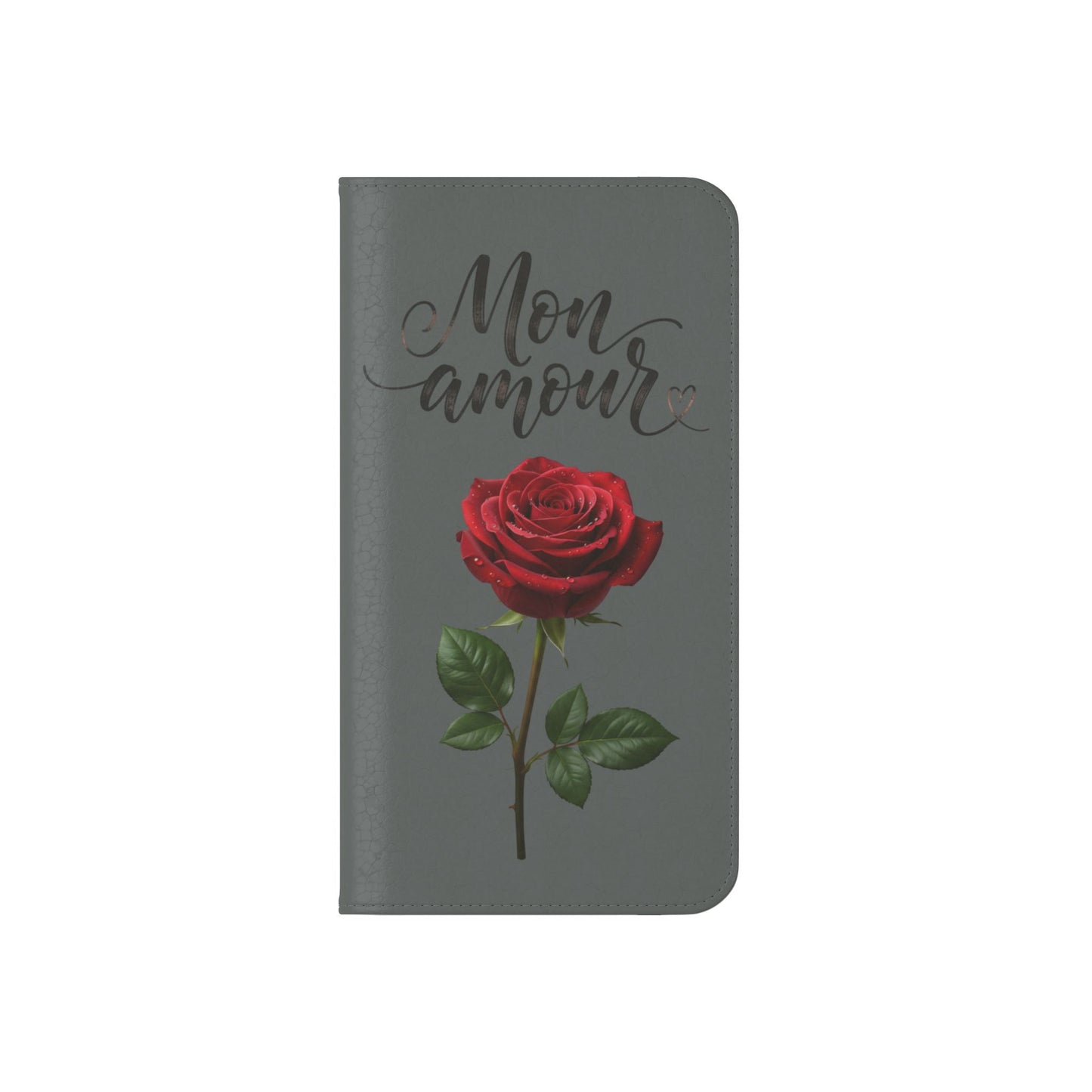 Mon Amour Rose Flip Phone Case — Floral Wallet Flip Case with 'Mon amour' Script