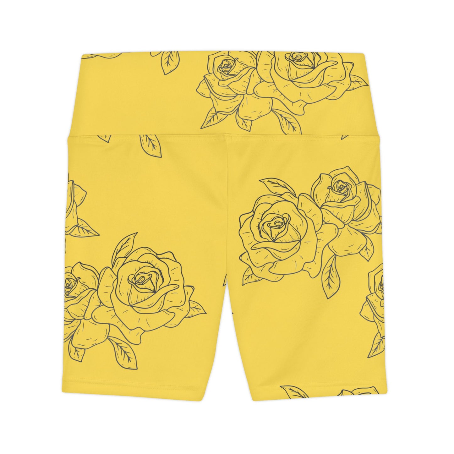 Yellow Rose Print Workout Shorts — Women's Floral Athletic Biker Shorts©