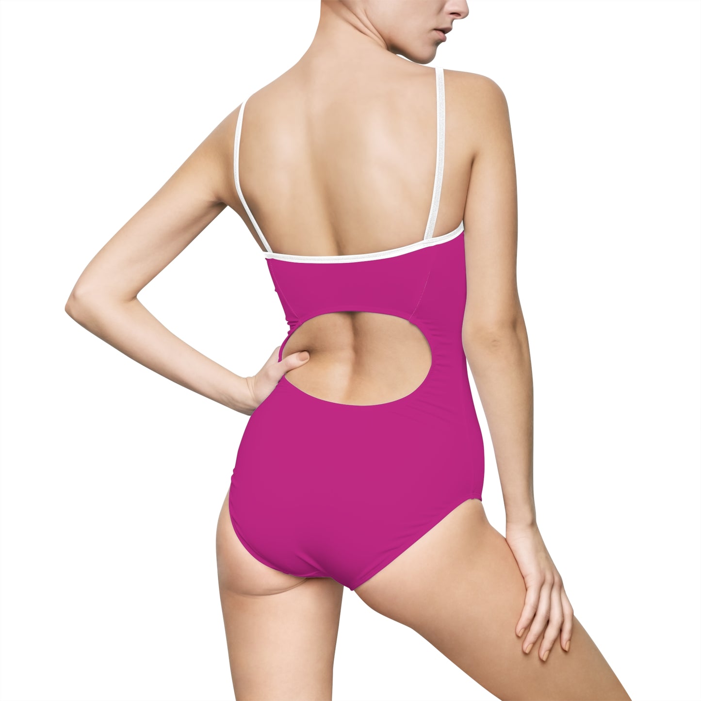 Pink Cherry Heart One-Piece Swimsuit — Cute Bow Heart Swimwear for Women©