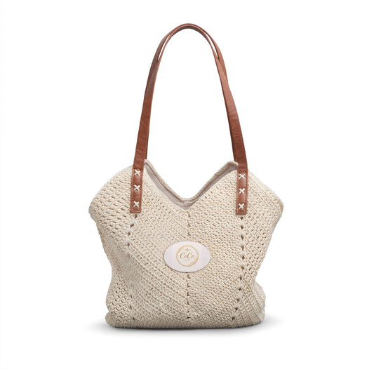 Woven Straw Shoulder Bag – Boho Crochet Tote with Leather Straps©