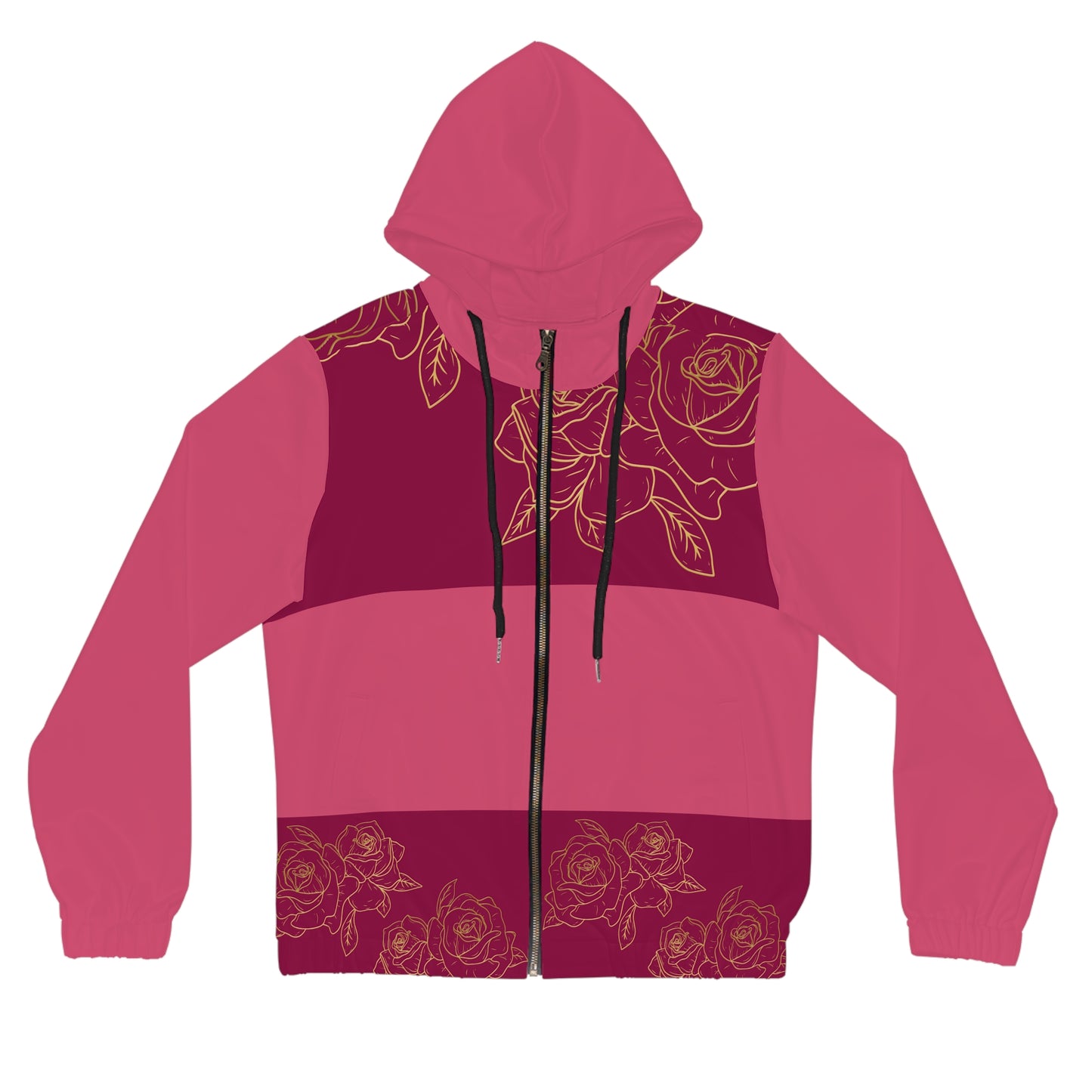 Floral Butterfly Full‑Zip Hoodie — Pink Rose Garden Jacket©