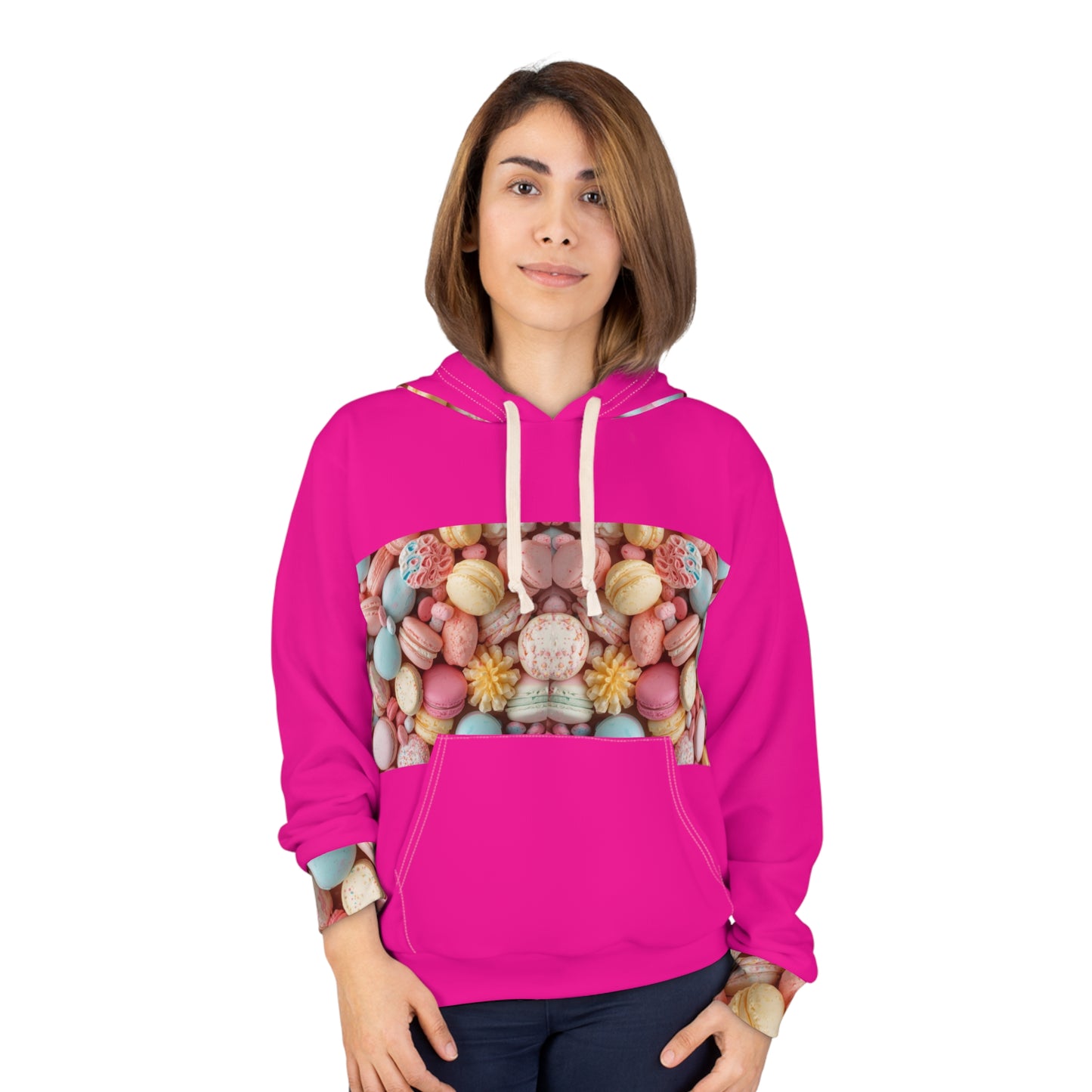 Macaron & Candy All-Over Print Hoodie — Pastel Sweets Pattern Pullover©