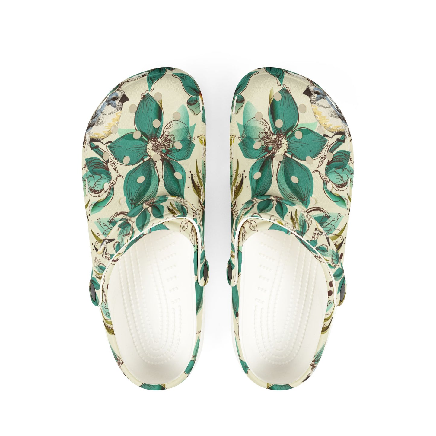 Floral Green Garden Clogs — EVA Foam Slip-On Shoes