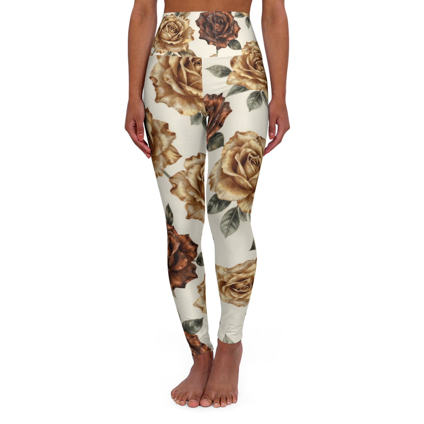 High-Waist Floral Yoga Leggings — Vintage Rose All-Over Print©