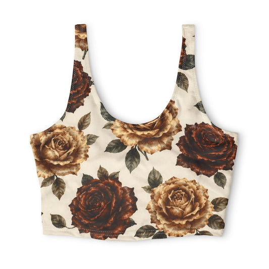 Vintage Brown Rose Sports Bra — Floral All-Over-Print Athletic Crop©