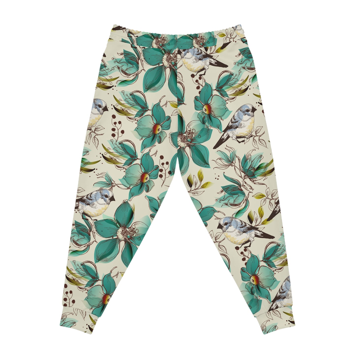 Floral Teal Bird Athletic Joggers — All-Over Print
