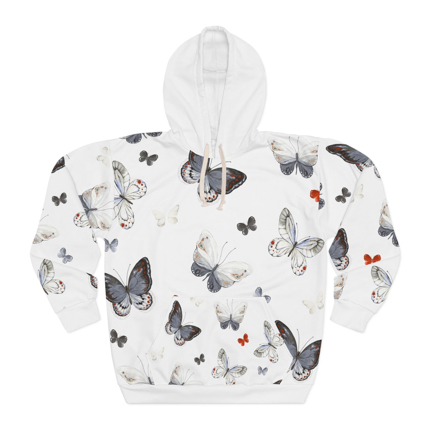 Butterfly Print Hoodie — White All-Over Floral Butterflies Pullover©