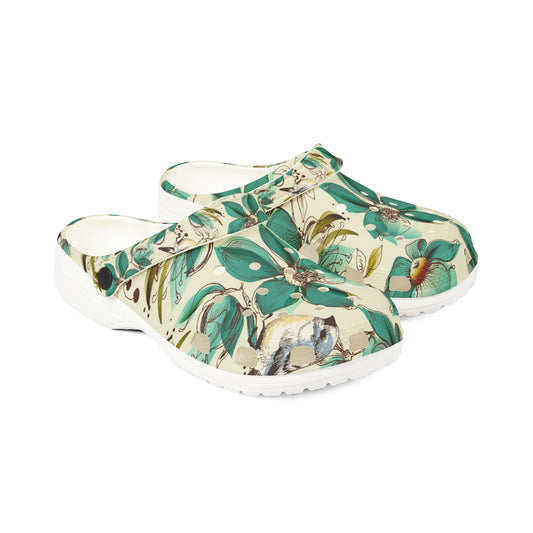 Floral Green Garden Clogs — EVA Foam Slip-On Shoes