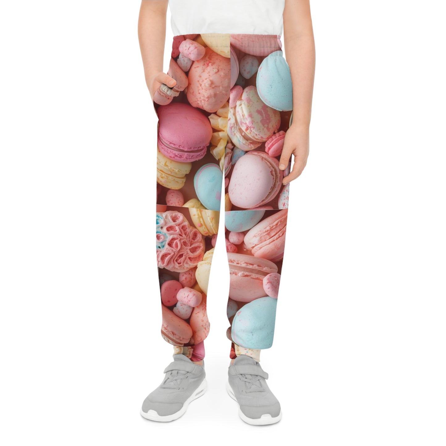 Macaron Print Youth Joggers — Pastel Dessert All-Over-Print Pants for Kids