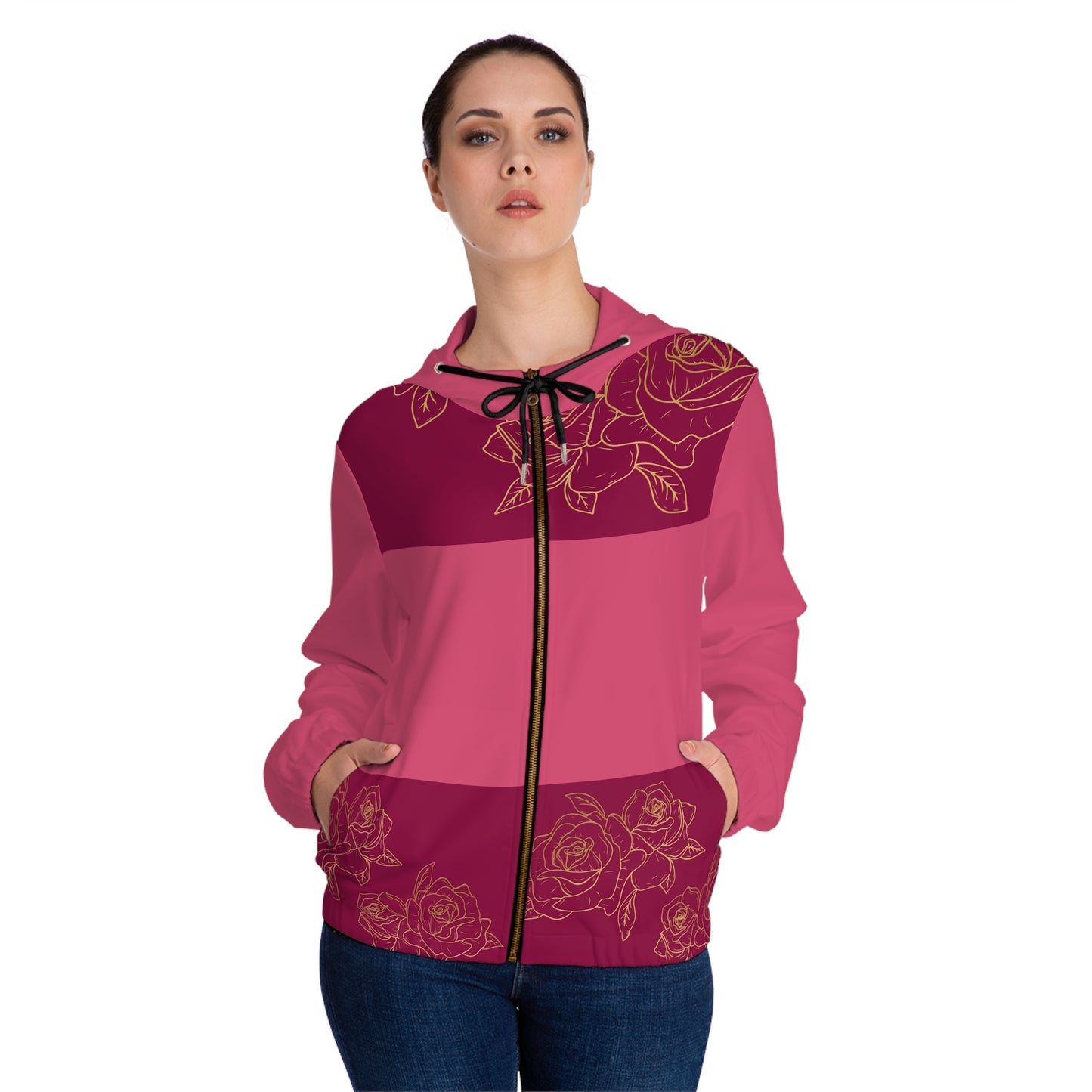 Floral Butterfly Full‑Zip Hoodie — Pink Rose Garden Jacket©