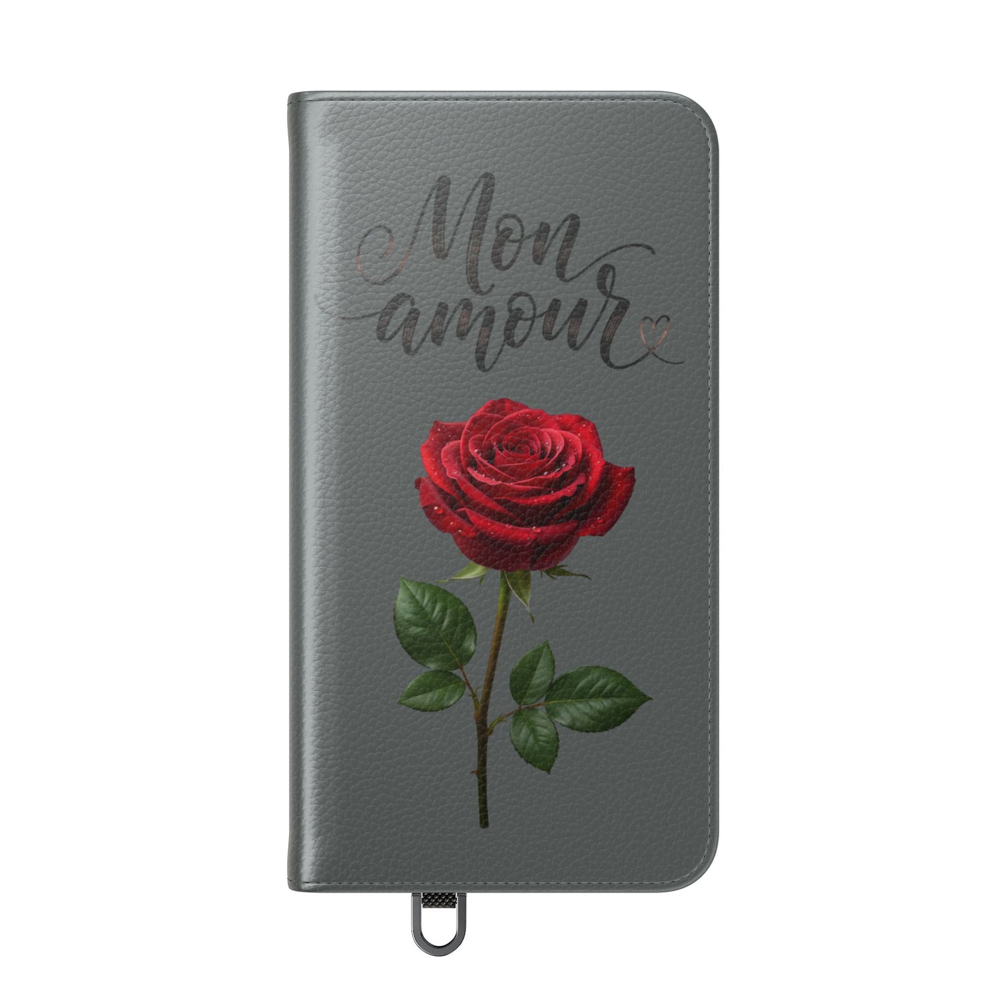 Mon Amour Rose Flip Phone Case — Floral Wallet Flip Case with 'Mon amour' Script