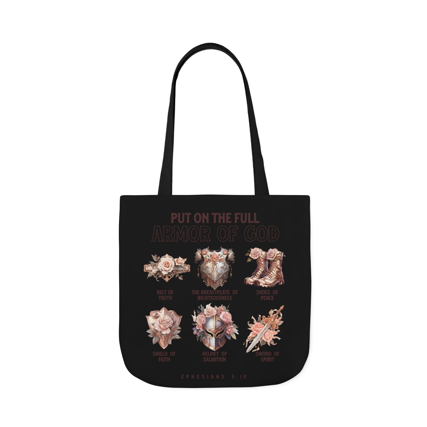 Floral Icons Canvas Tote — "Put On The Full Armour of God" with psalm 91 prayer on the Back.
