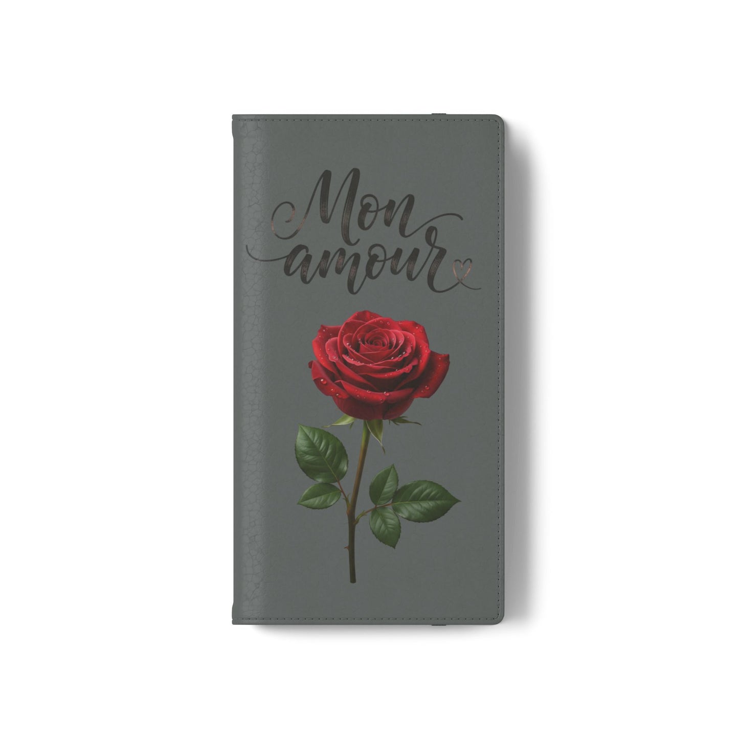 Mon Amour Rose Flip Phone Case — Floral Wallet Flip Case with 'Mon amour' Script