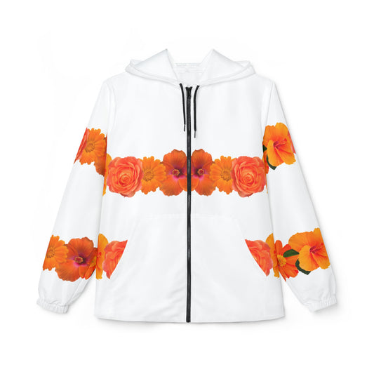 Floral Stripe Windbreaker Jacket — Orange Rose & Poppy All-Over Print©