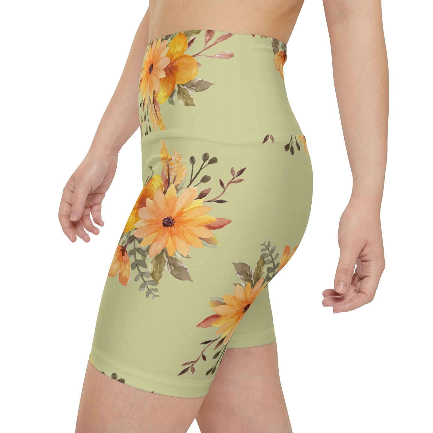 Sage Green Sunflower Workout Shorts — Women's Athletic Running & Gym Shorts©