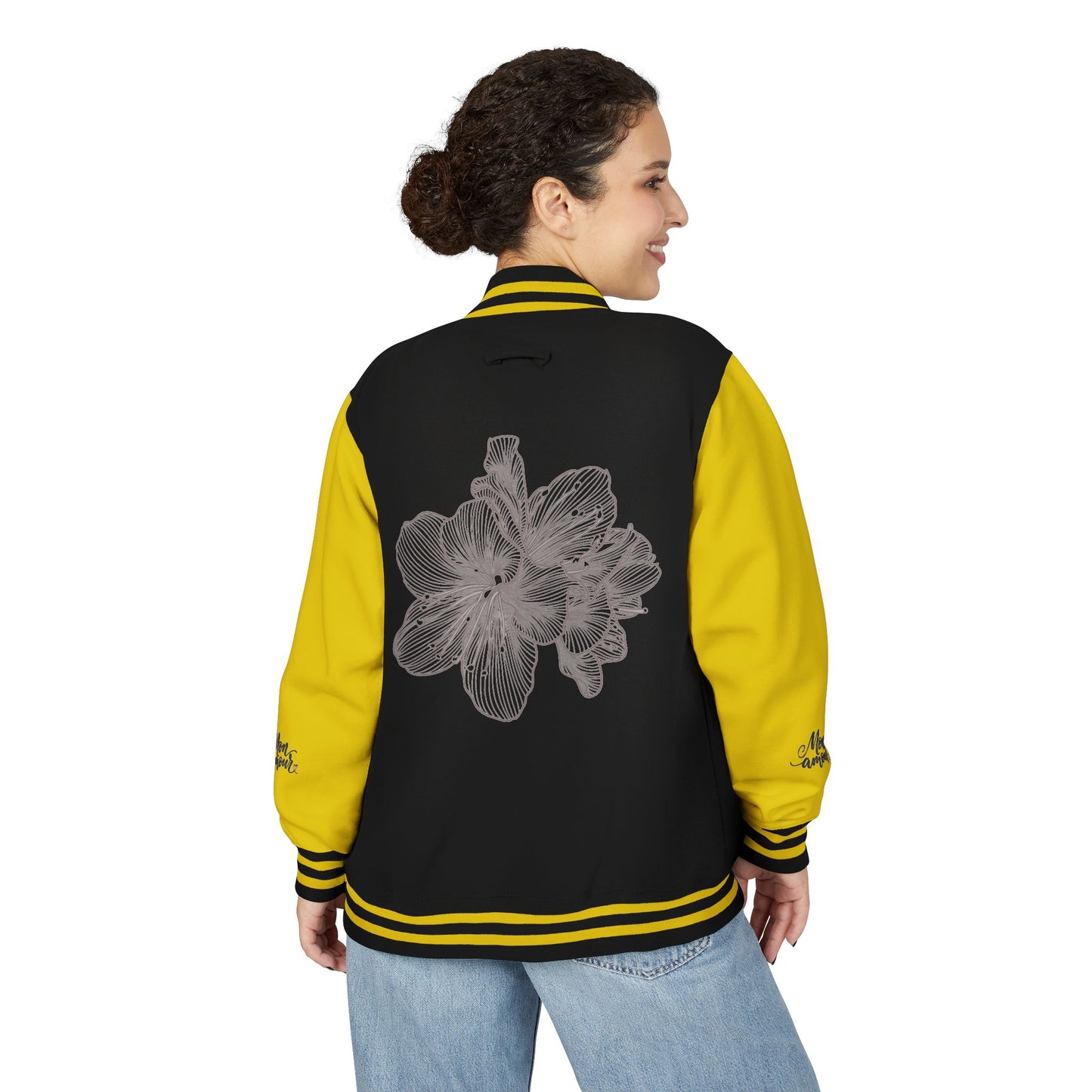 Letterman Jacket — Minimal Floral Patch Varsity Jacket©