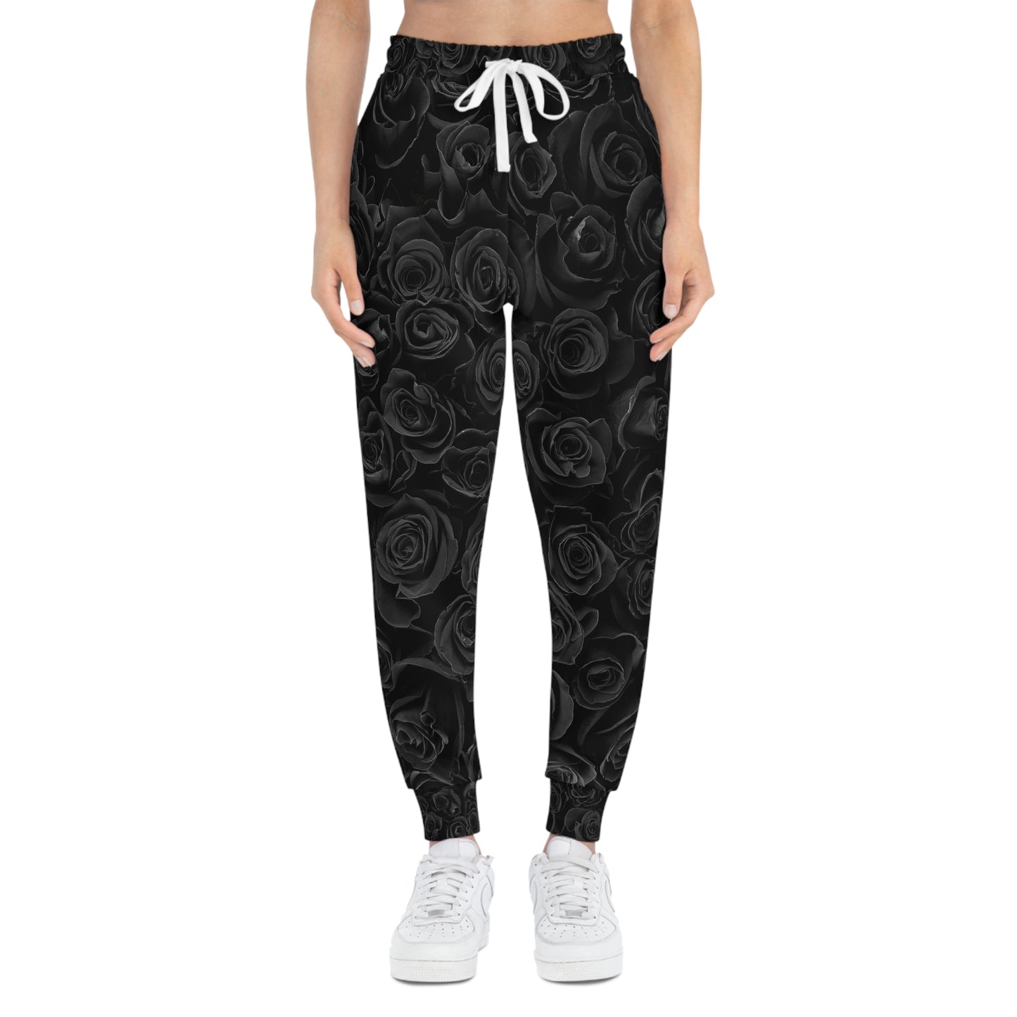Black Rose Athletic Joggers — All-Over Print Floral Sweatpants©