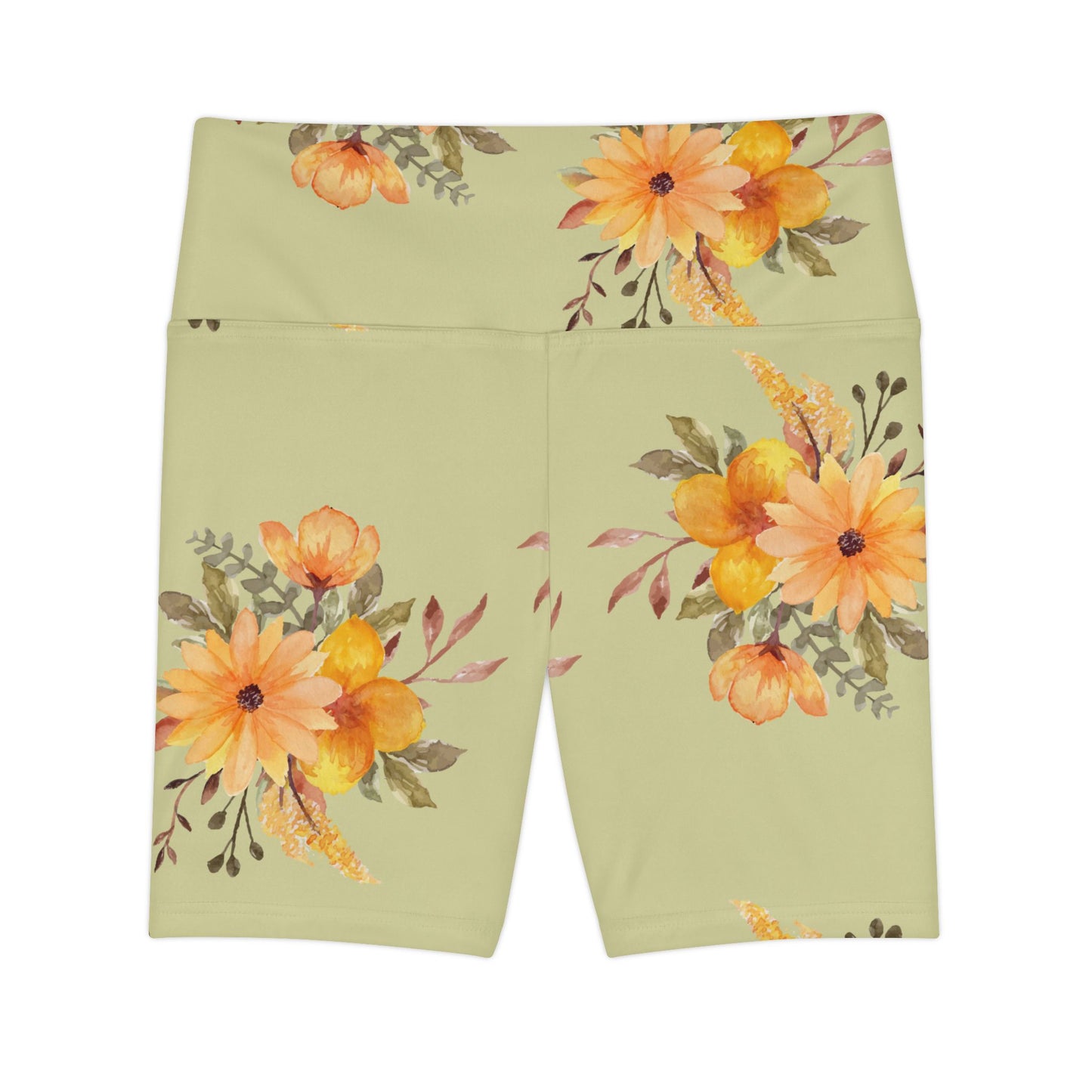 Sage Green Sunflower Workout Shorts — Women's Athletic Running & Gym Shorts©