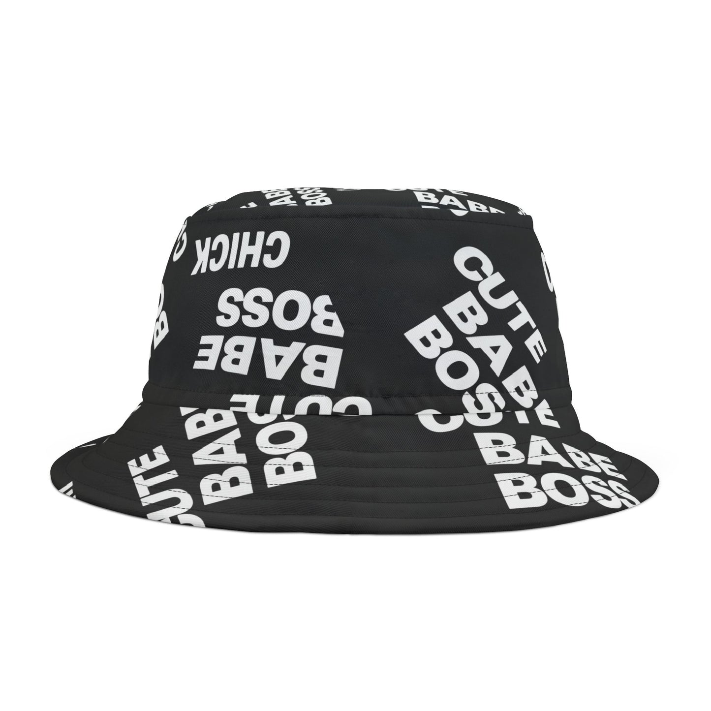 Cute Babe Boss Bucket Hat — Graphic Black All-Over Print