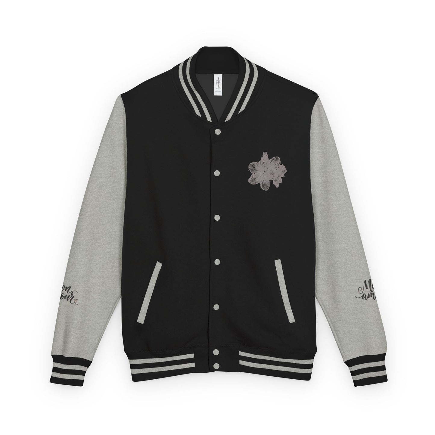 Letterman Jacket — Minimal Floral Patch Varsity Jacket©