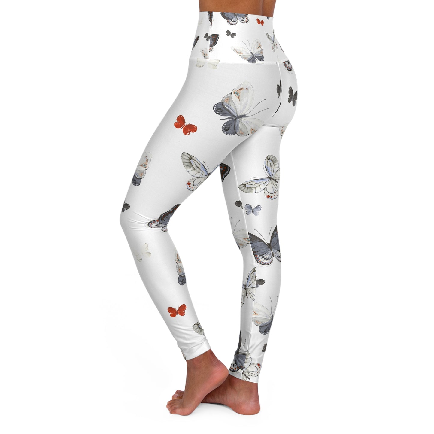 Butterfly Print High-Waist Yoga Leggings — White Floral Activewear©