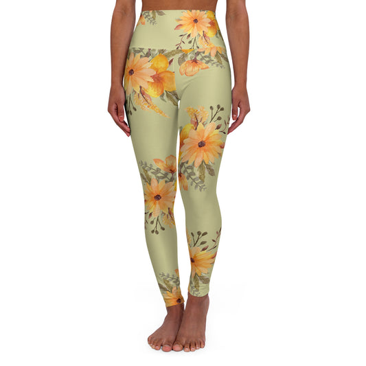 Floral High-Waist Yoga Leggings — Yellow Watercolour Daisies©